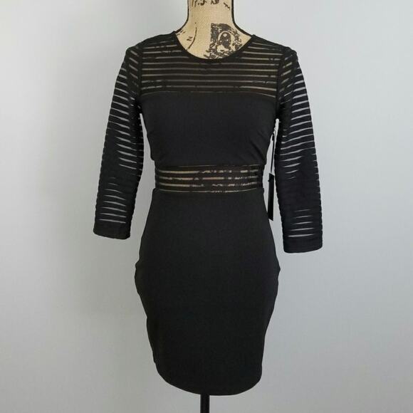 Illusion Cutout Dress Lulu's Perfect Mesh Bodycon Size S Small Black Stripe NWT - Picture 1 of 8